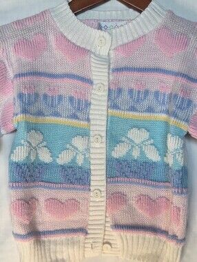 Vintage 80's Kids Peppermint Lane Button Up Pastel Cardigan Cottagecore Retro 3T